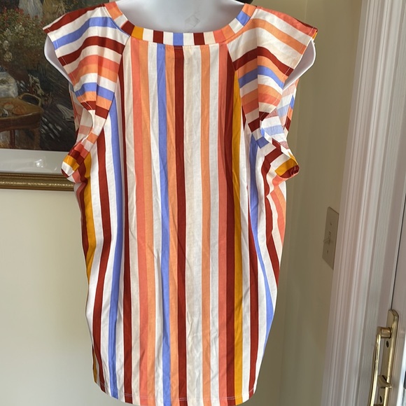 LOFT OUTLET Stripe Top, Flutter Sleeves, Scoop Neck, Size M NWOT - Picture 4 of 8